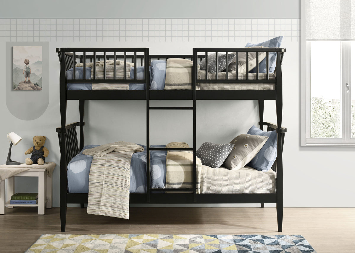 Abram Windsor Twin Over Twin Wood Bunk Bed with Ladder - Black