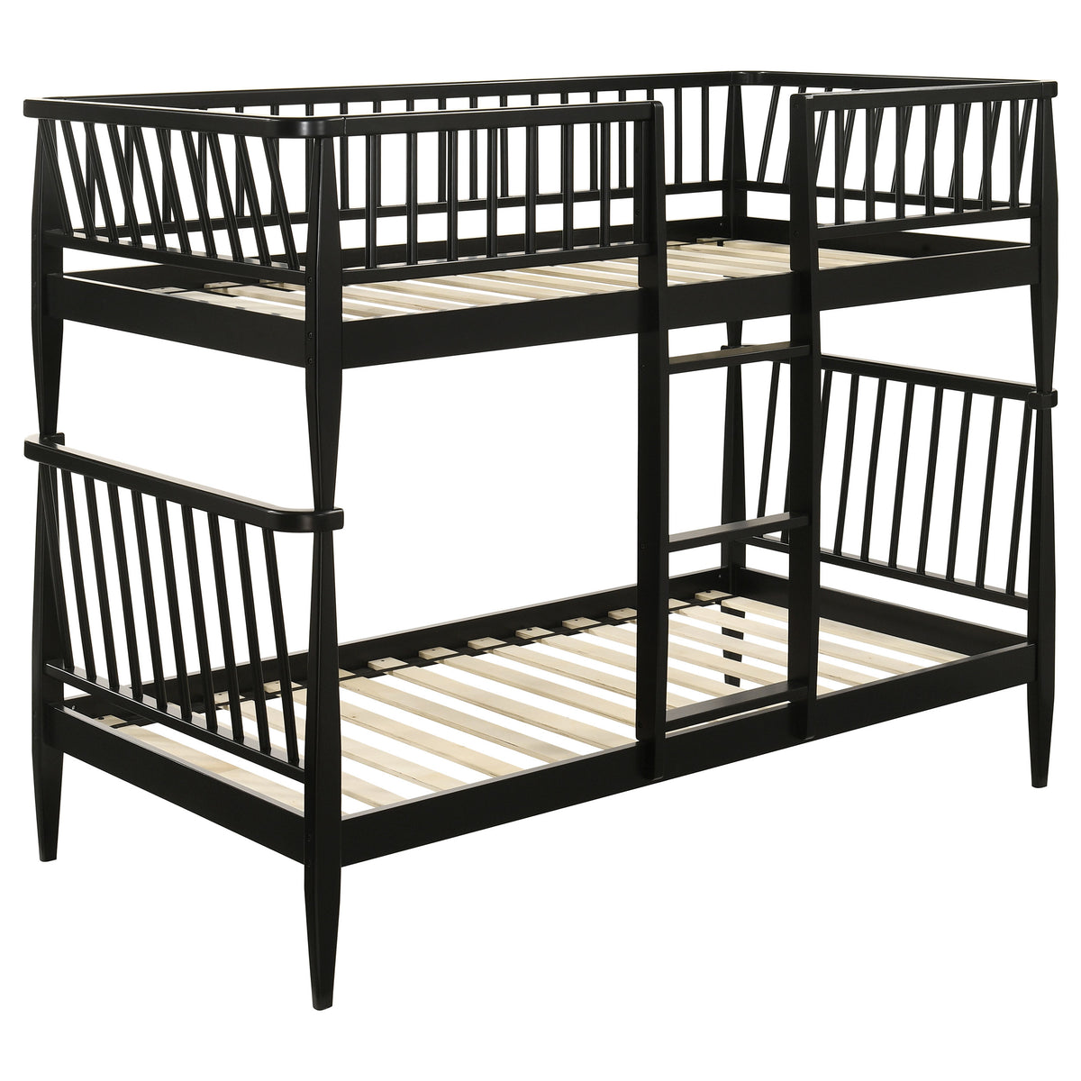 Abram Windsor Twin Over Twin Wood Bunk Bed with Ladder - Black
