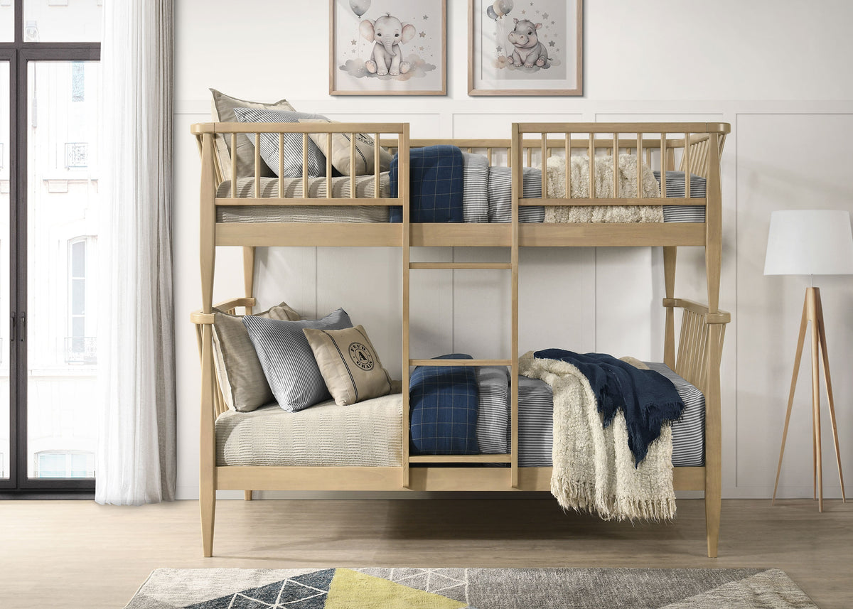 Abram Windsor Twin Over Twin Wood Bunk Bed with Ladder - Almond