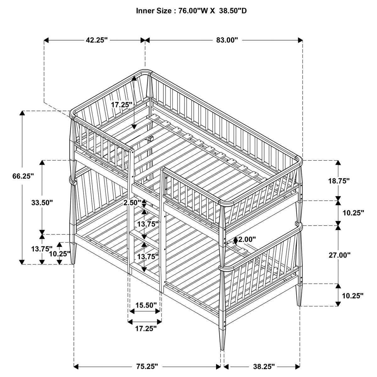Abram Windsor Twin Over Twin Wood Bunk Bed with Ladder - Almond