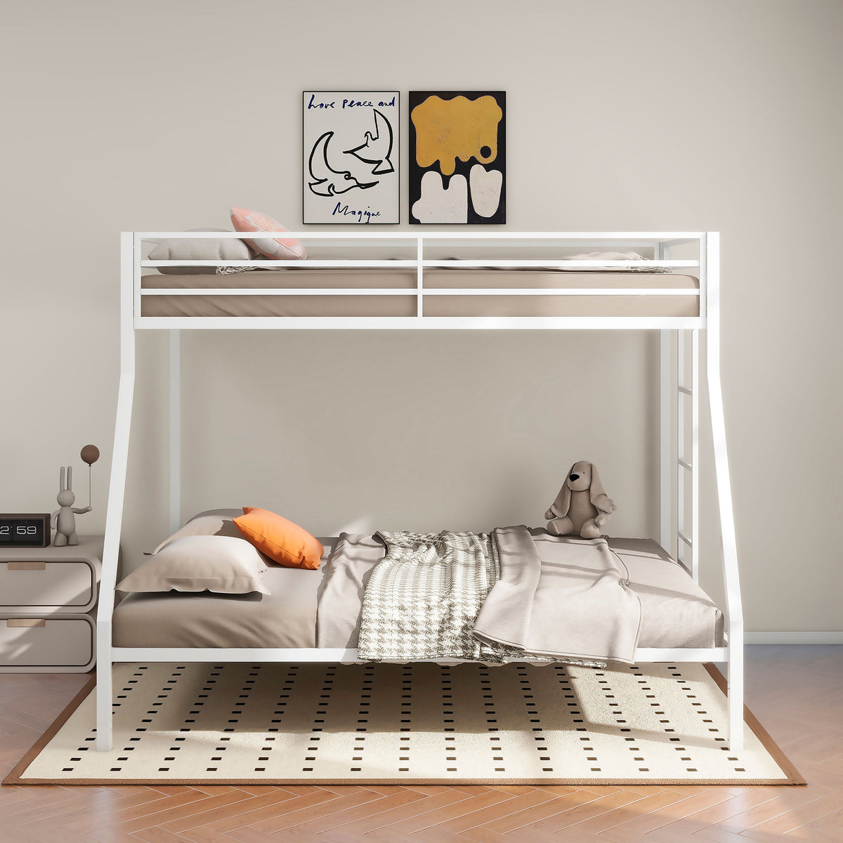 Alevera Twin-Over-Full Steel Bunk Bed with Ladder Matte - White