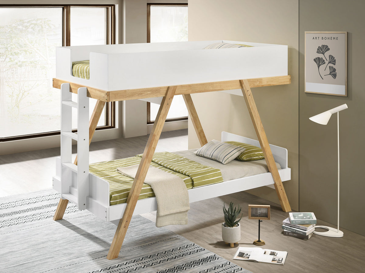 Frankie Wood Twin Over Twin Bunk Bed Natural - White