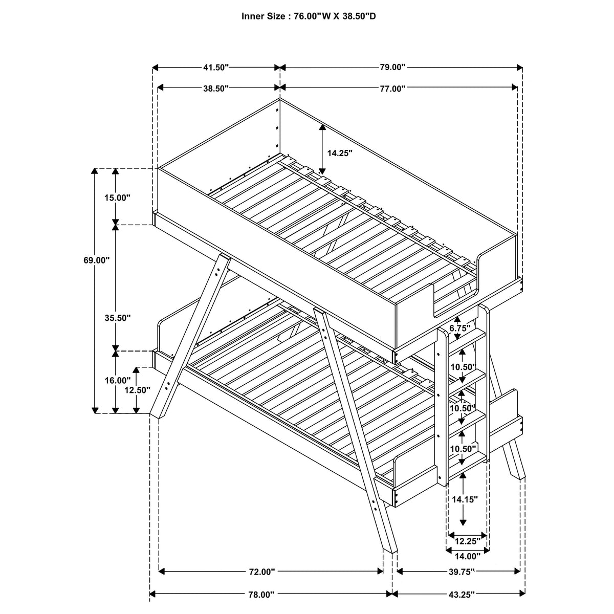 Frankie Wood Twin Over Twin Bunk Bed Natural - White