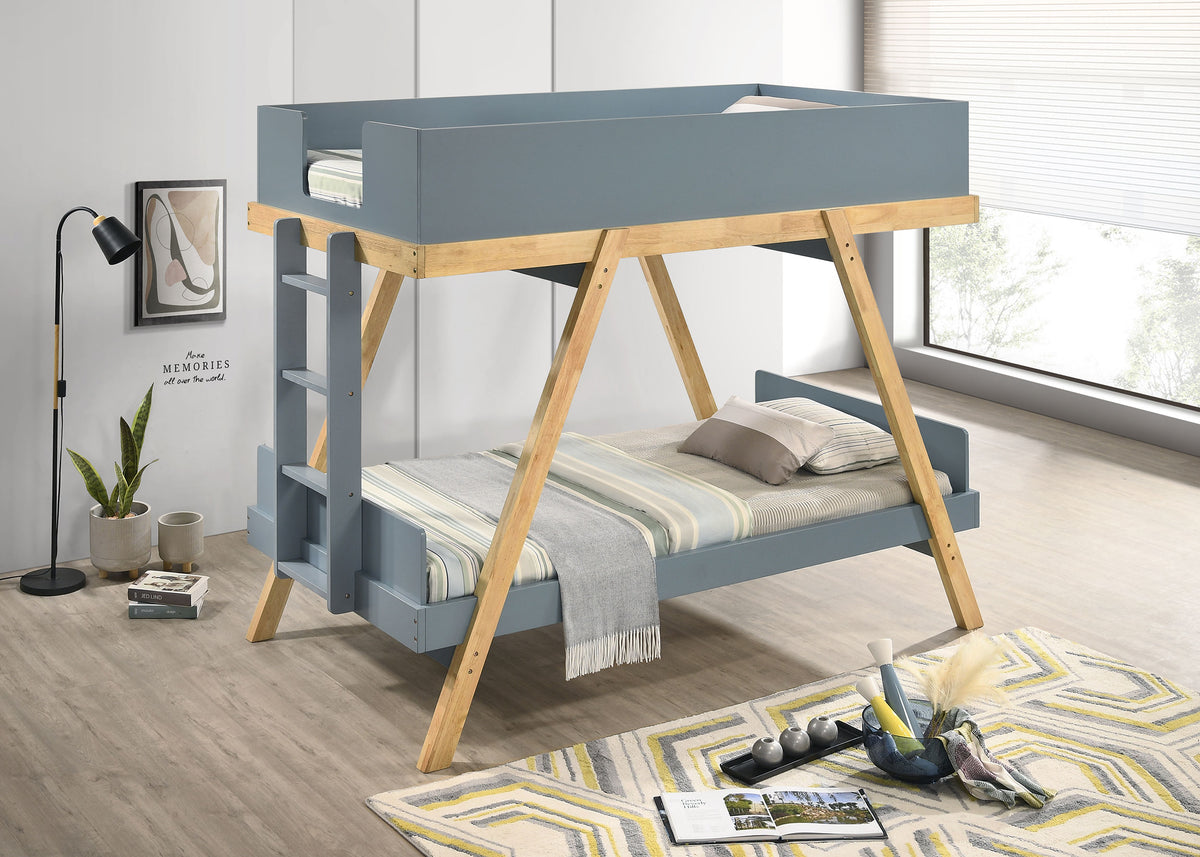 Frankie Wood Twin Over Twin Bunk Bed Natural - Van Cortlandt Blue