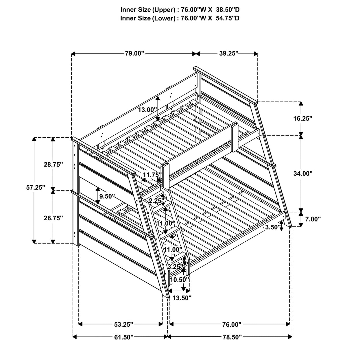 Holden Wood Veneer Twin Over Full Bunk Bed - White