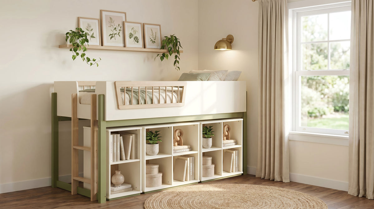 Evren Twin Storage Loft Bed 4-piece Set with Bookcases Tri-Tone