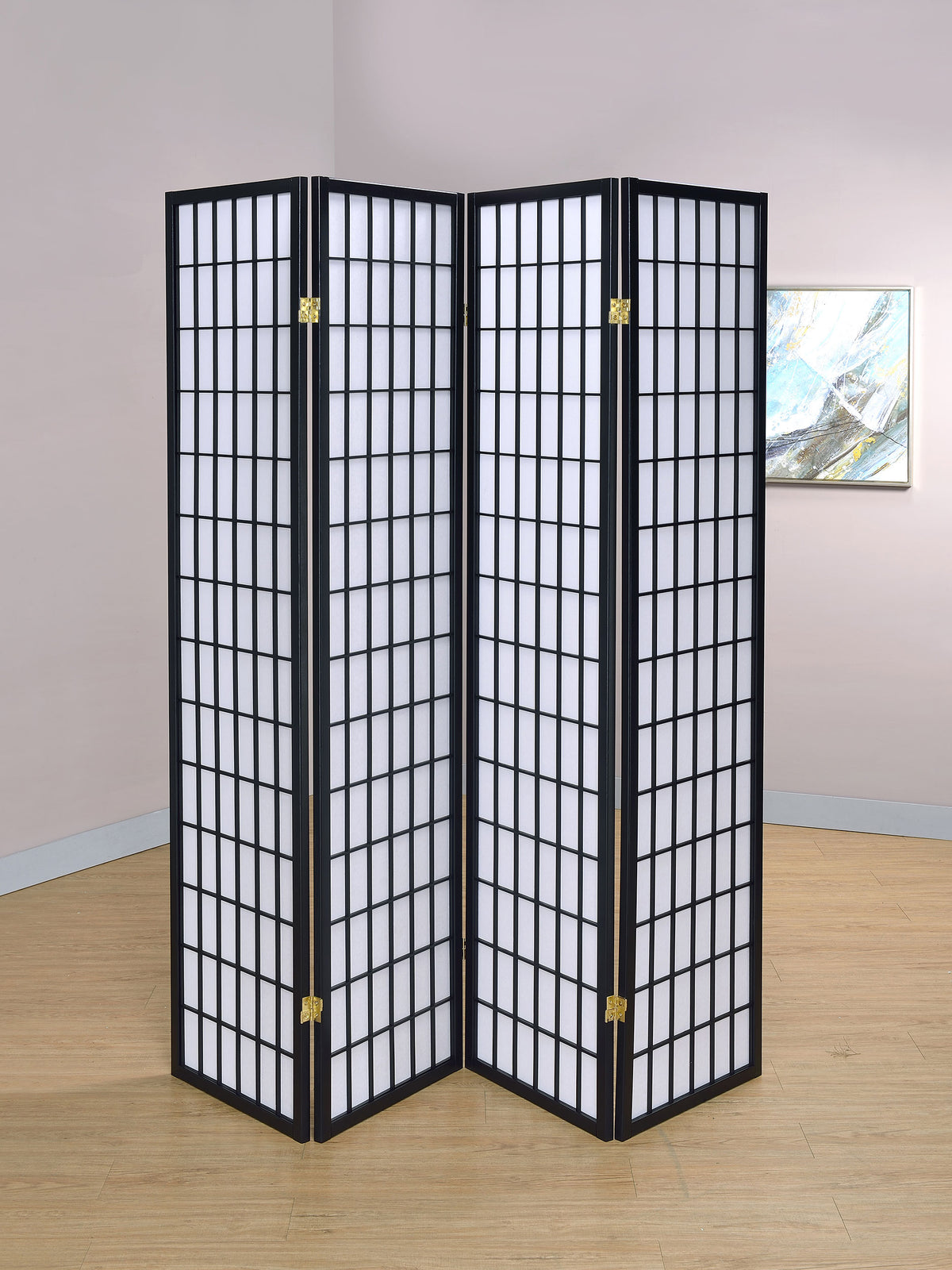 Roberto 4-Panel Room Divider Folding Shoji Screen - Black