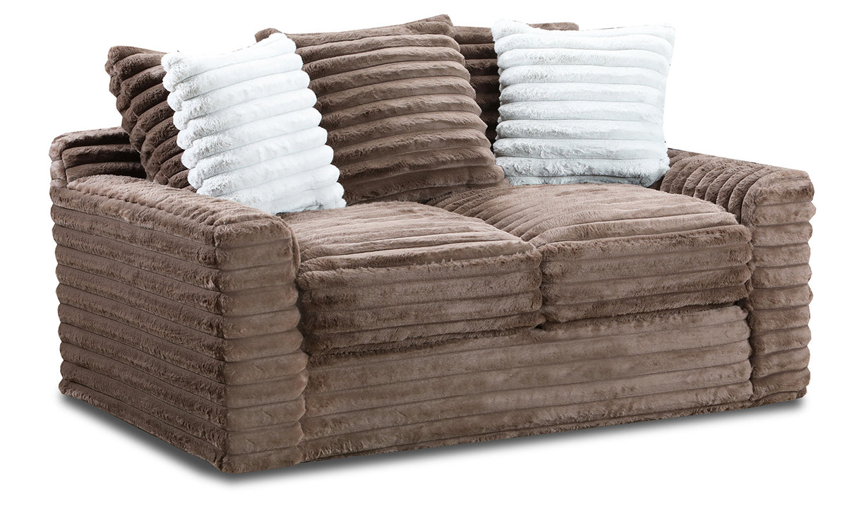 Jenna Chocolate Loveseat with Fog & Chocolate Throw Pillows