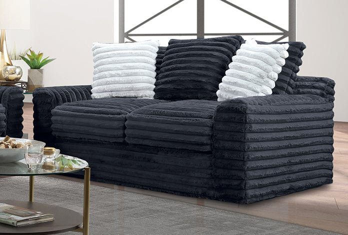 Jenna Onyx Loveseat with Fog Throw Pillows