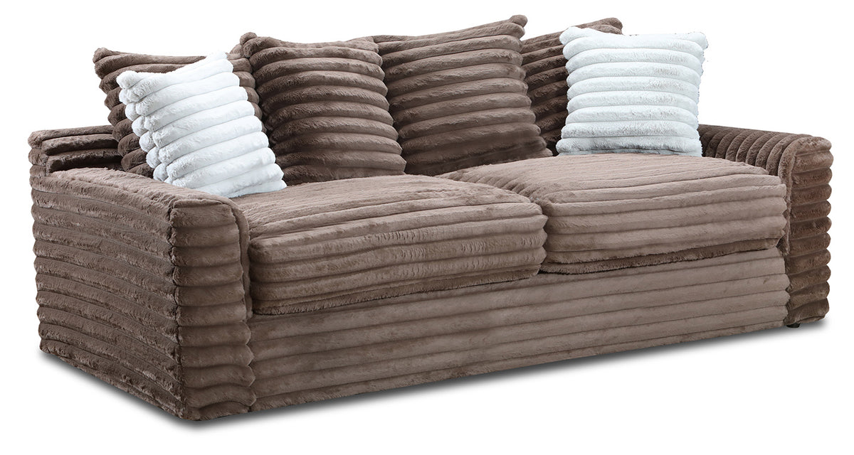 Jenna Chocolate Sofa with Fog & Chocolate Throw Pillows