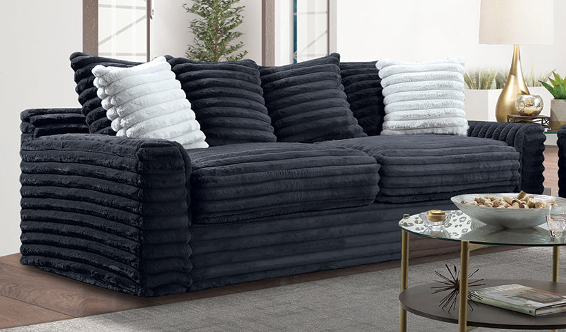 Jenna Onyx Sofa with Fog Throw Pillows