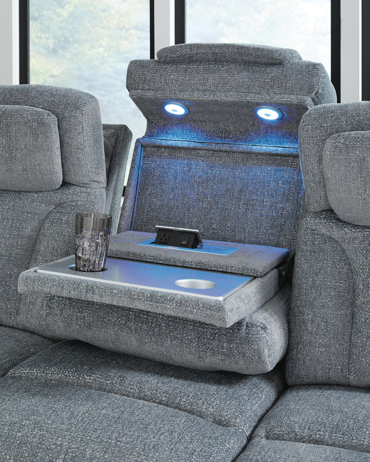 Studio Cave PWR REC Sofa with ADJ Headrest Chenille Next-Gen Nuvella™ Performance Fabric