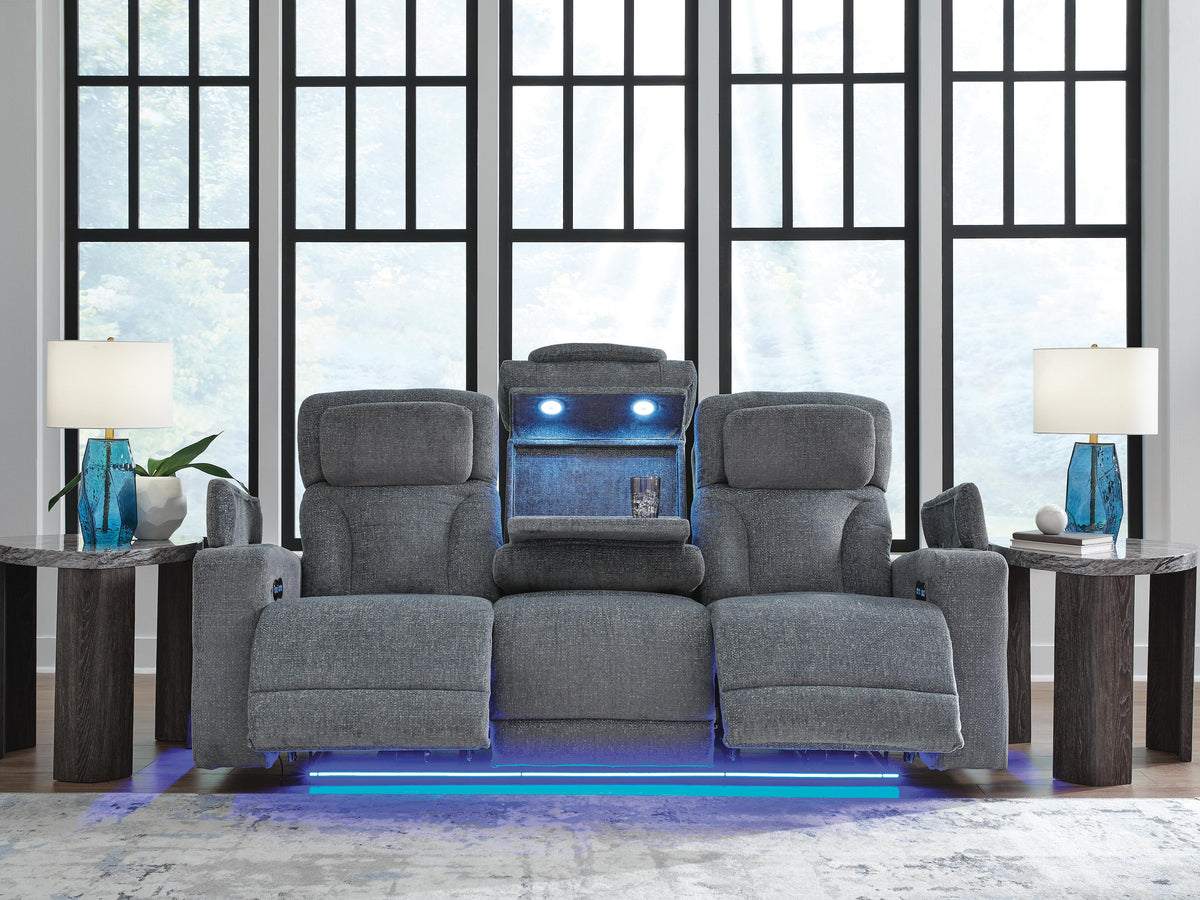 Studio Cave PWR REC Sofa with ADJ Headrest Chenille Next-Gen Nuvella™ Performance Fabric