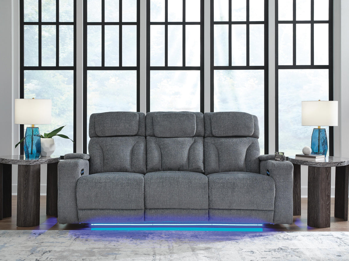 Studio Cave PWR REC Sofa with ADJ Headrest Chenille Next-Gen Nuvella™ Performance Fabric
