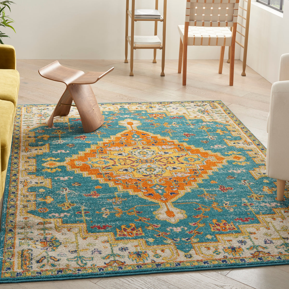 Allur ALR01 Turquoise Ivory Rug - room scene