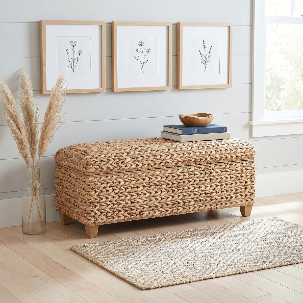 Laughton Hand-Woven Banana Leaf Storage Bench - Natural