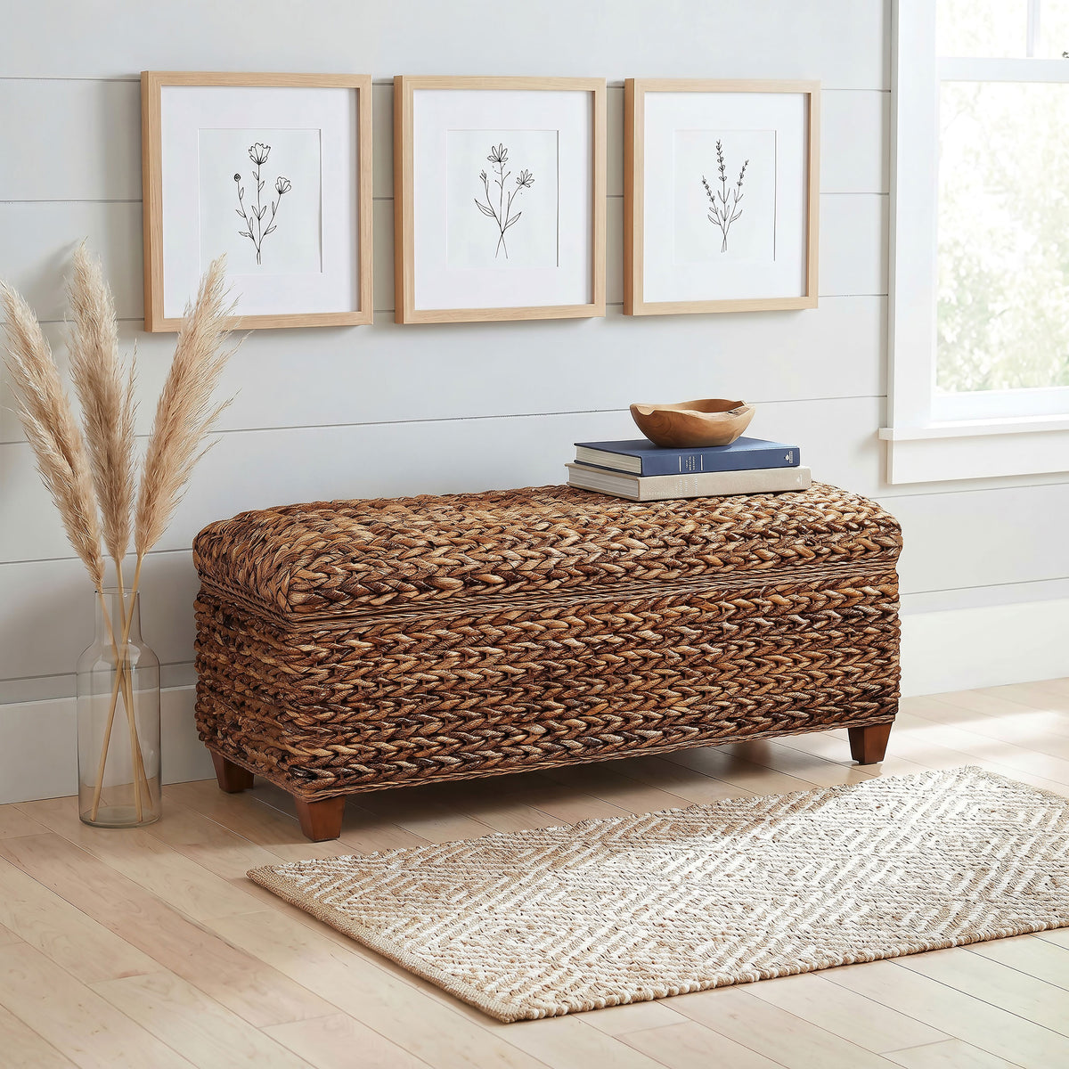 Laughton Hand-Woven Banana Leaf Storage Bench - Amber
