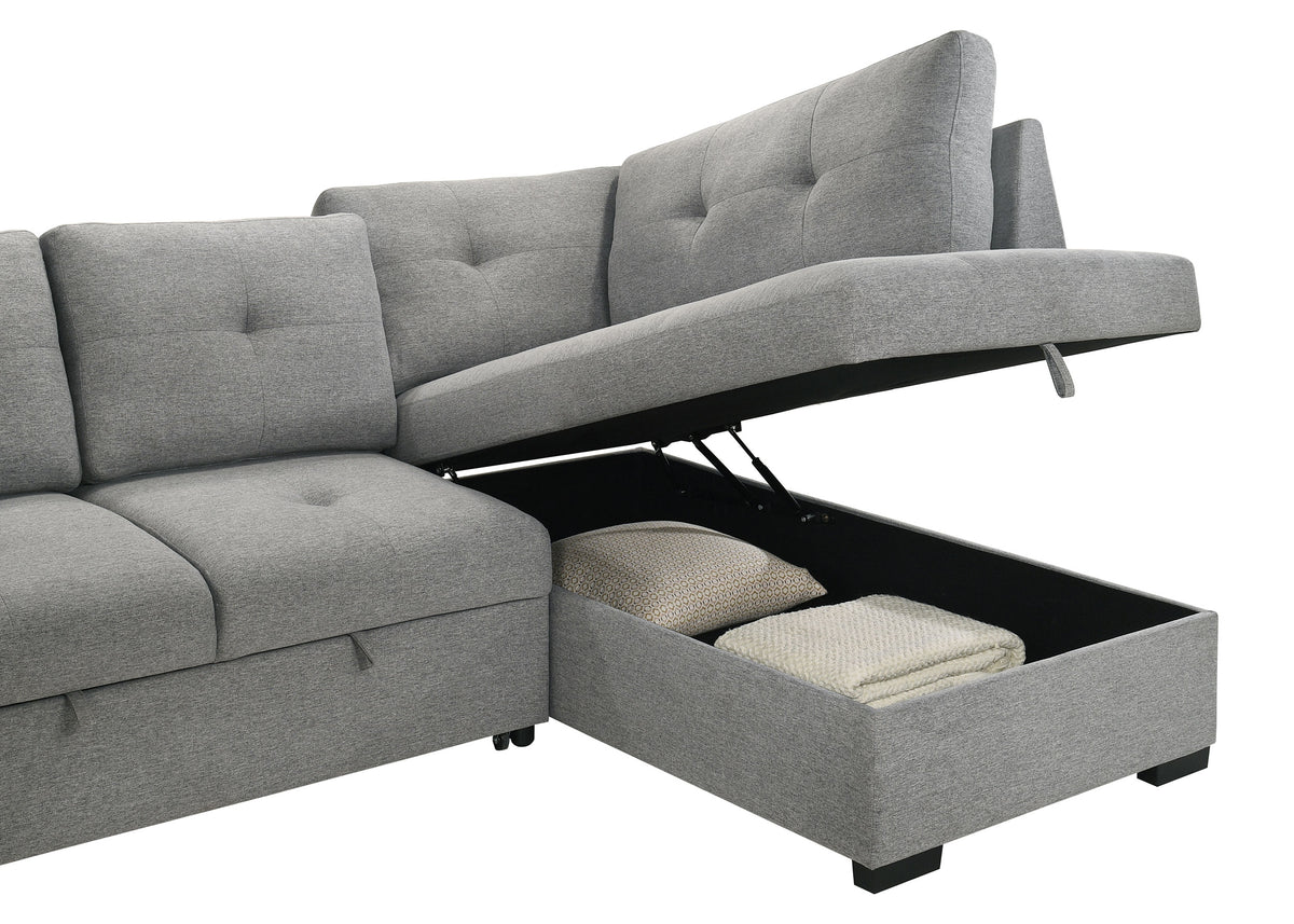 Roanne Fabric Upholstered Sleeper Sectional Sofa Grey