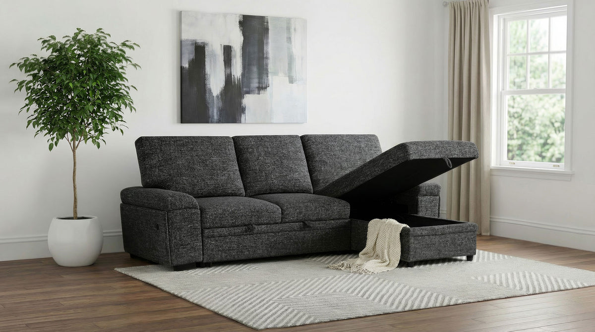 Demko Sleeper Sectional Sofa with Speaker and Storage Chaise - Granite