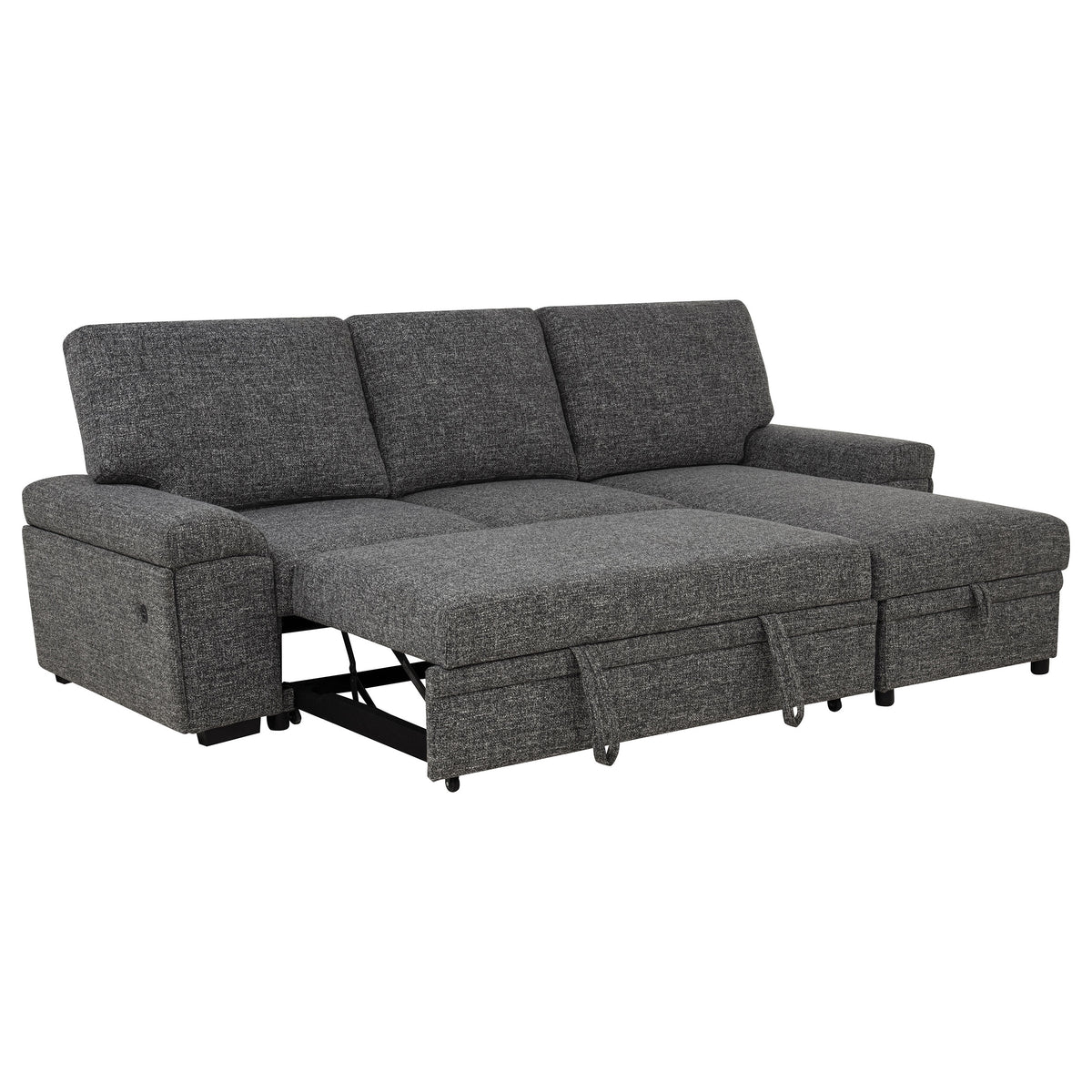 Demko Sleeper Sectional Sofa with Speaker and Storage Chaise - Granite