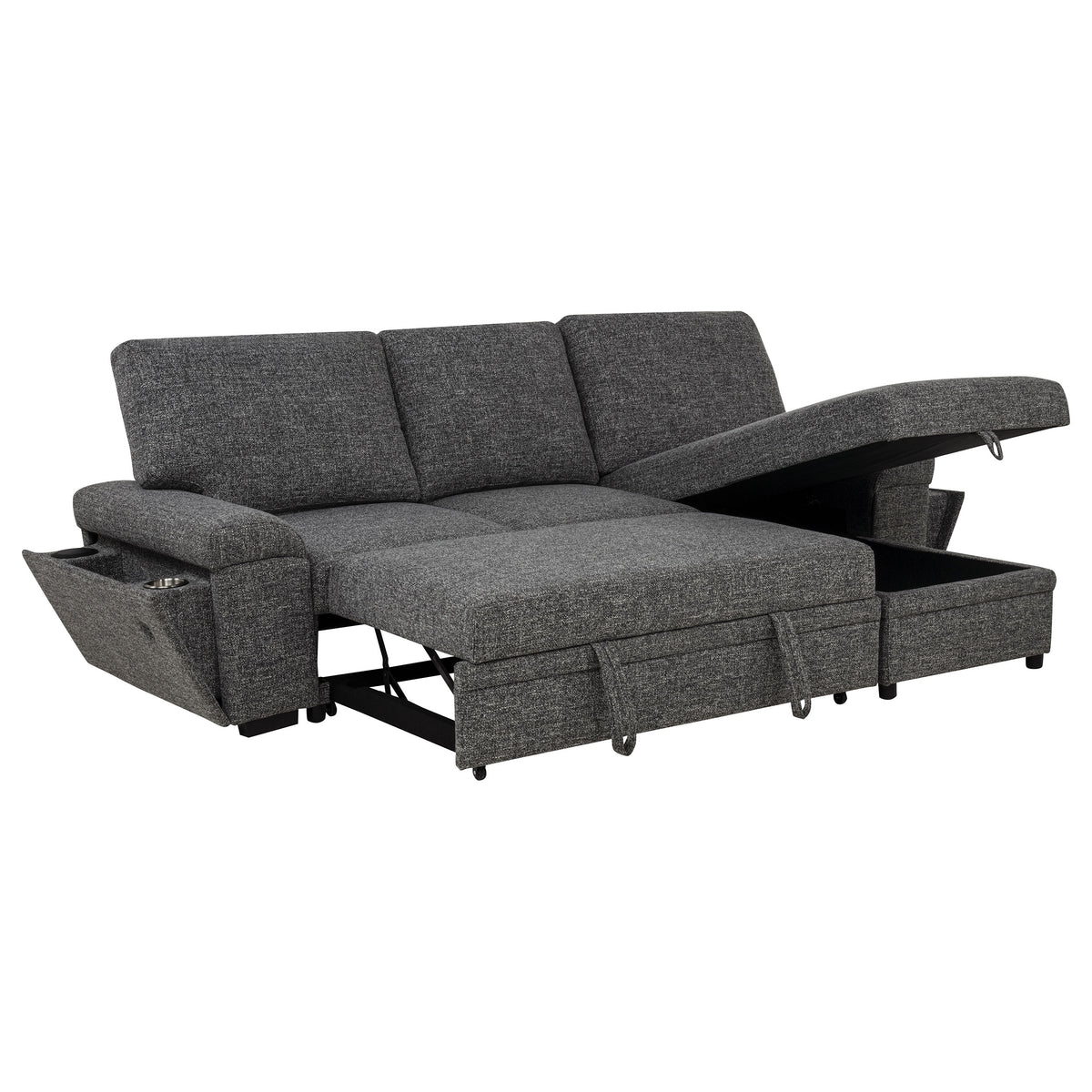 Demko Sleeper Sectional Sofa with Speaker and Storage Chaise - Granite