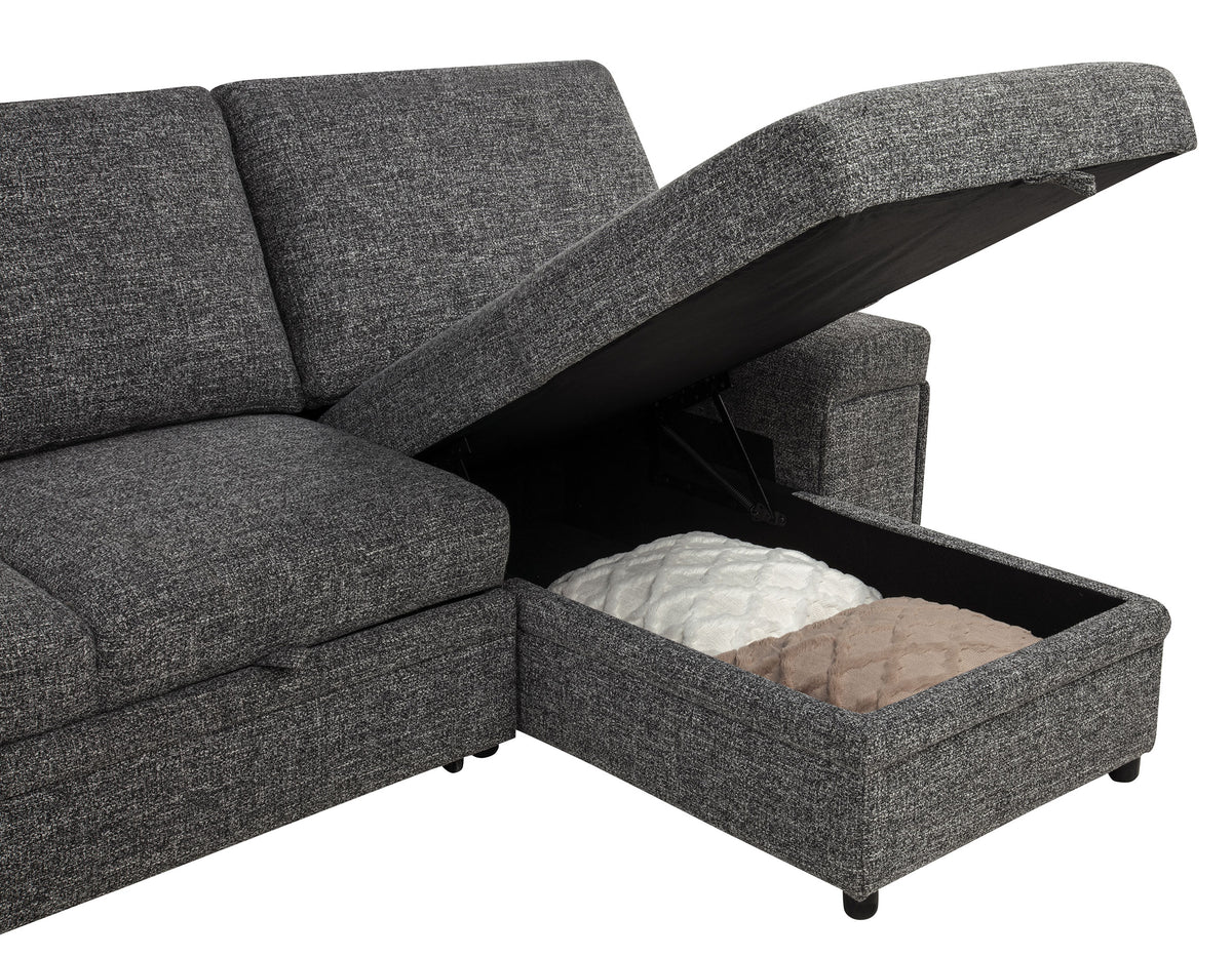 Demko Sleeper Sectional Sofa with Speaker and Storage Chaise - Granite