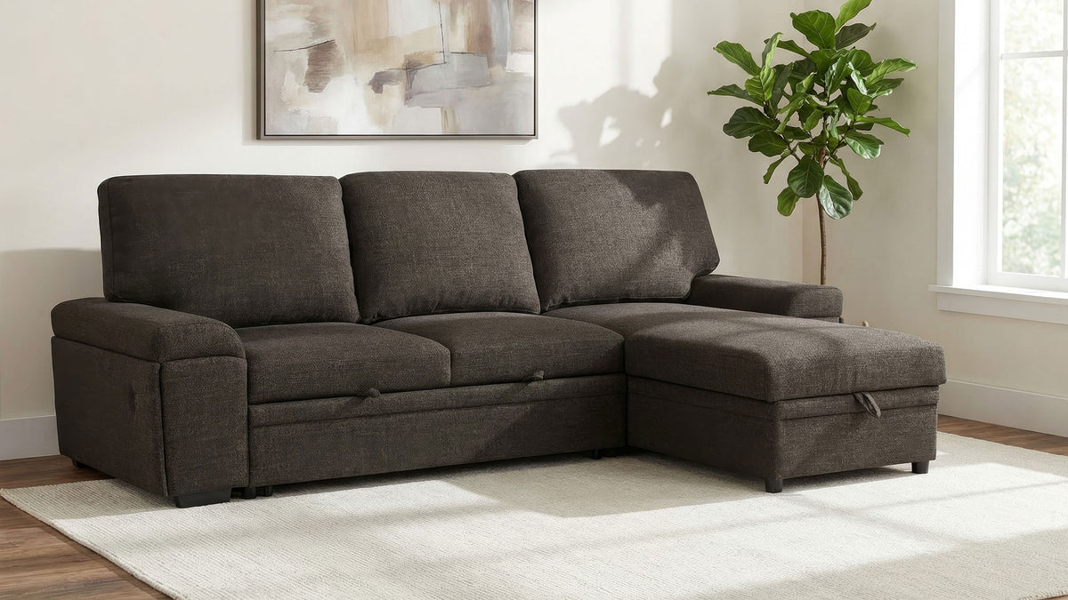 Demko Sleeper Sectional Sofa with Speaker and Storage Chaise - Brown