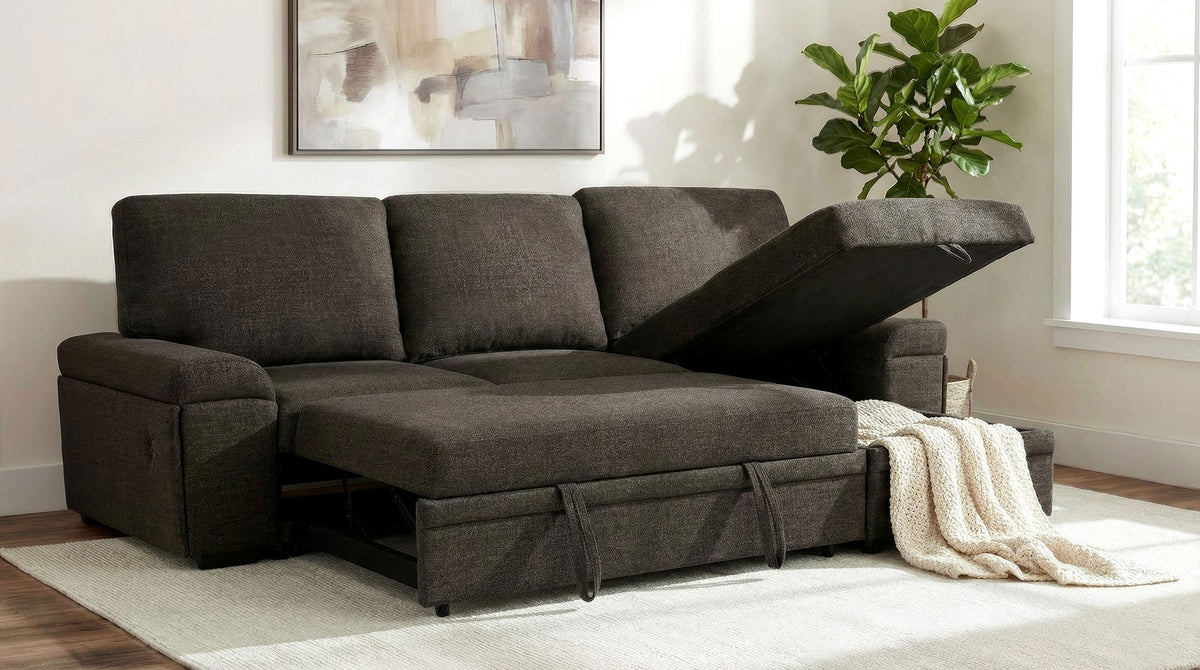 Demko Sleeper Sectional Sofa with Speaker and Storage Chaise - Brown