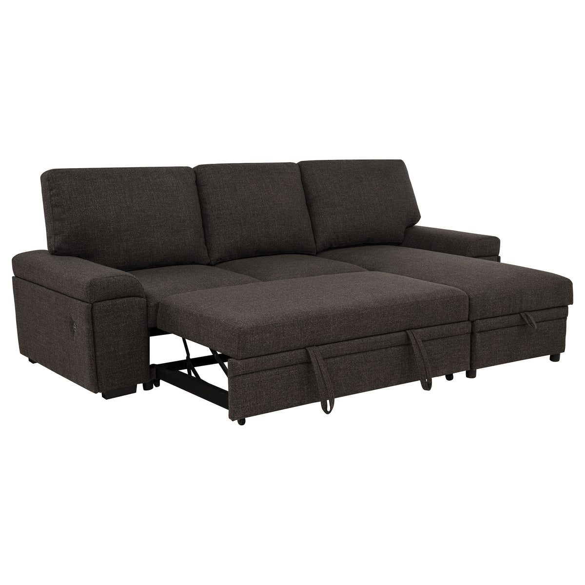 Demko Sleeper Sectional Sofa with Speaker and Storage Chaise - Brown