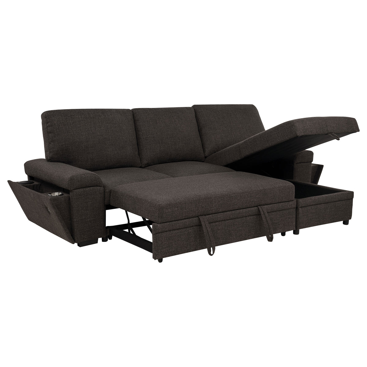 Demko Sleeper Sectional Sofa with Speaker and Storage Chaise - Brown