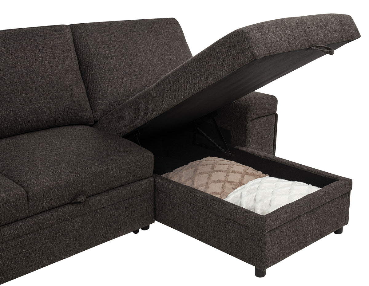 Demko Sleeper Sectional Sofa with Speaker and Storage Chaise - Brown