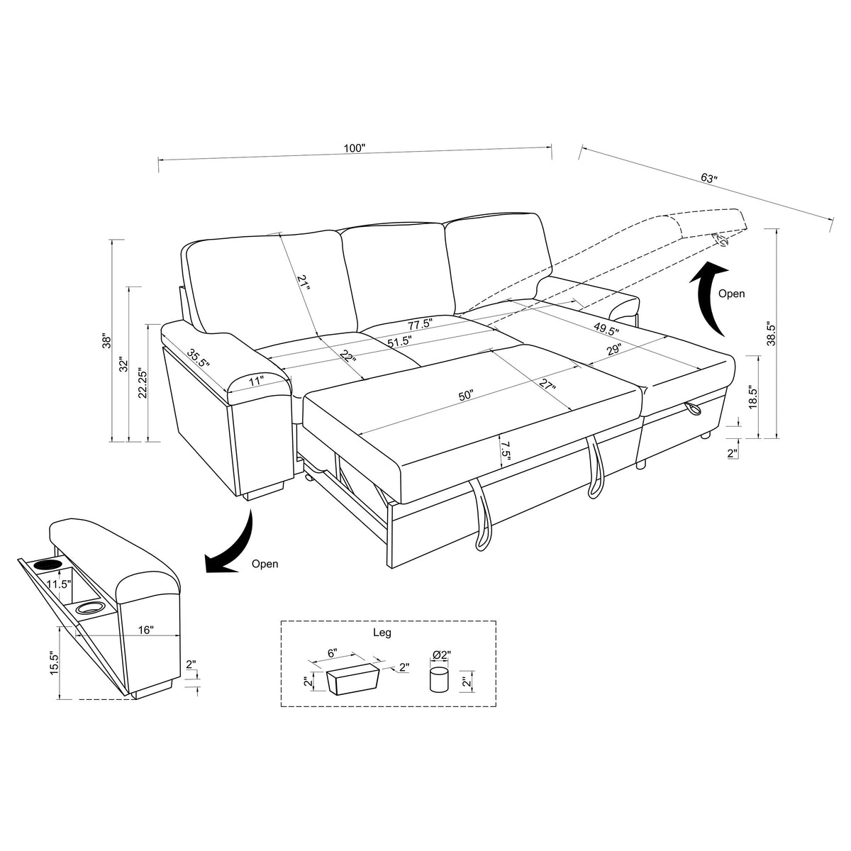 Demko Sleeper Sectional Sofa with Speaker and Storage Chaise - Brown