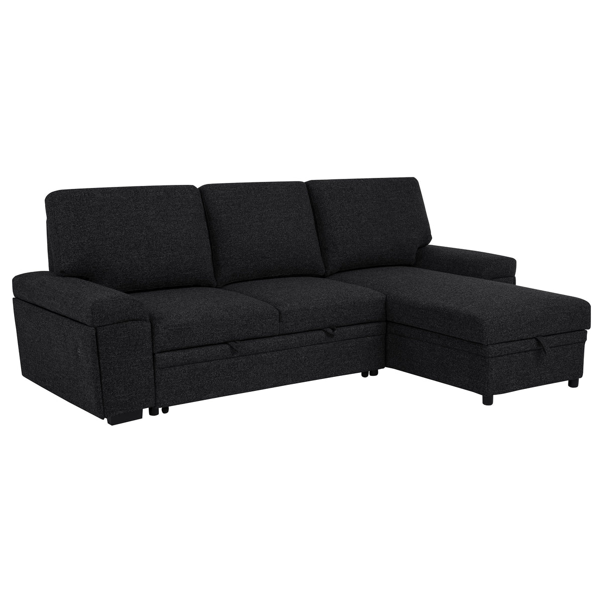 Demko Sleeper Sectional Sofa with Speaker and Storage Chaise - Black
