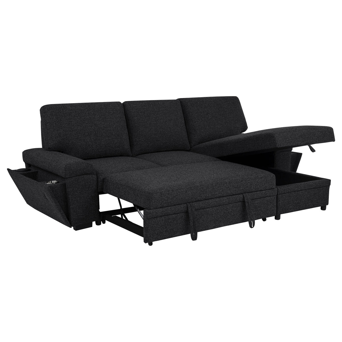 Demko Sleeper Sectional Sofa with Speaker and Storage Chaise - Black