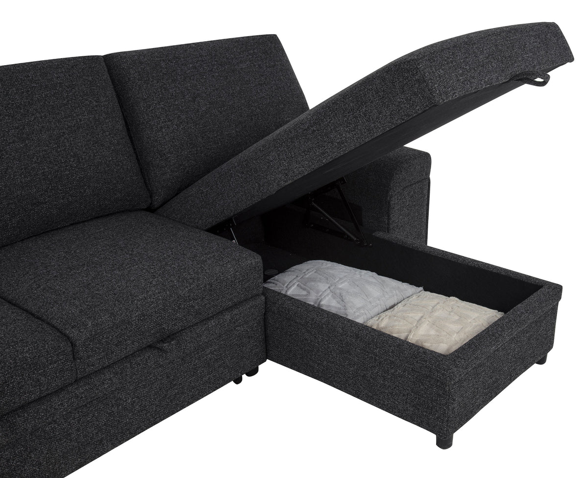 Demko Sleeper Sectional Sofa with Speaker and Storage Chaise - Black
