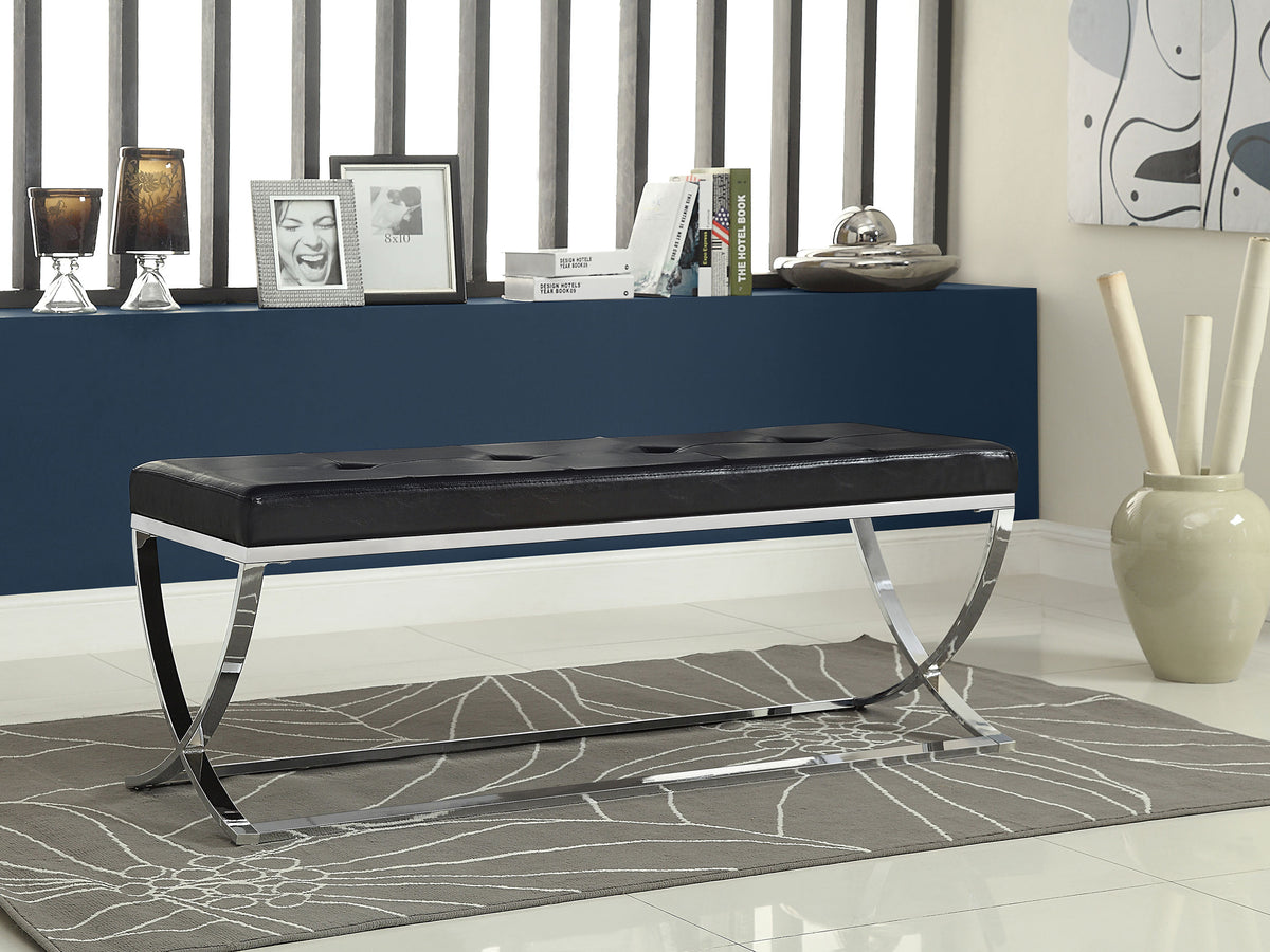Walton Faux Leather Upholstered Tufted Accent Bench - Black