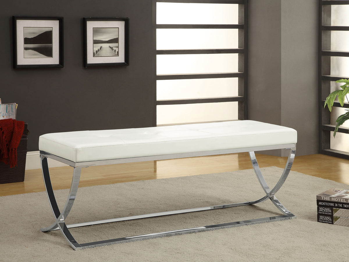 Walton Faux Leather Upholstered Tufted Accent Bench - White