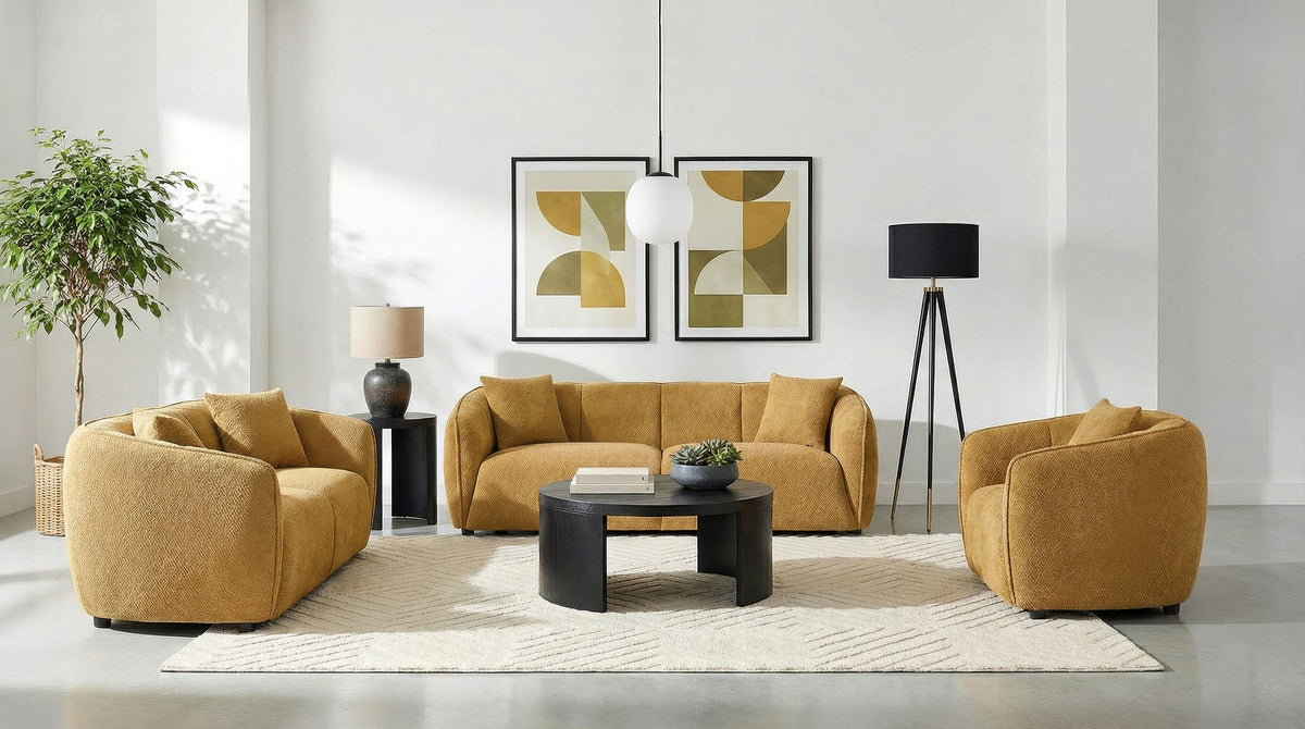 Aleisha 3-piece Fabric Upholstered Sofa Set - Mustard Yellow