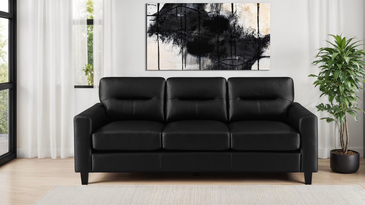 Scotland Faux Leather Upholstered Track Arm Sofa - Black