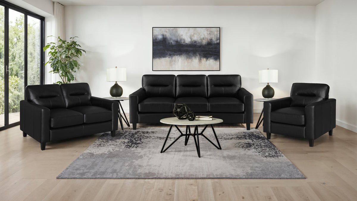 Scotland Faux Leather Upholstered Track Arm Sofa - Black