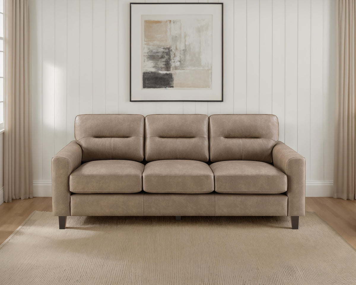 Scotland Faux Leather Upholstered Track Arm Sofa - Brown