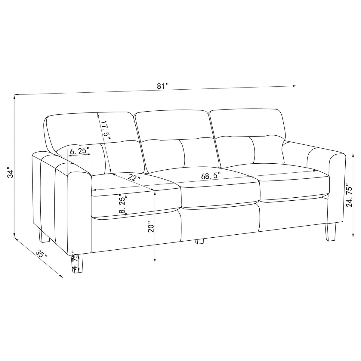 Scotland Faux Leather Upholstered Track Arm Sofa - Brown