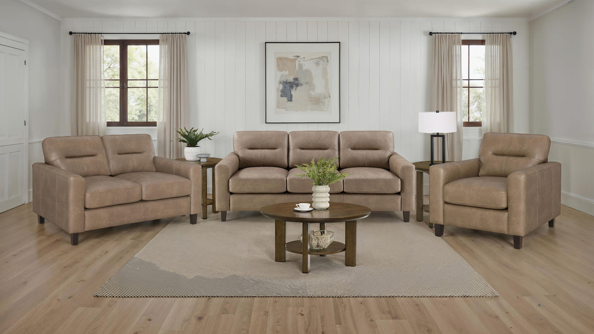 Scotland Faux Leather Upholstered Track Arm Sofa - Brown