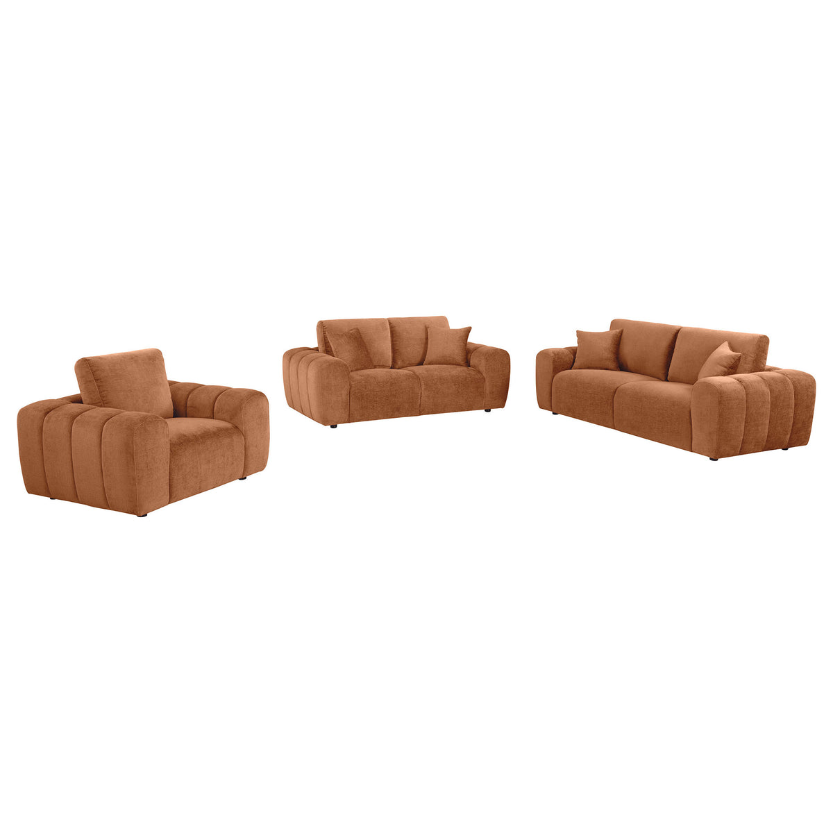 Burnett 3-piece Chenille Upholstered Sofa Set - Burnt Orange