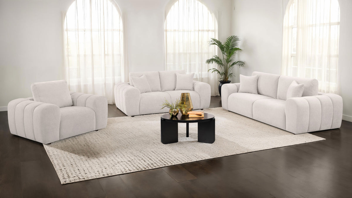 Burnett 3-piece Chenille Upholstered Sofa Set - Ivory