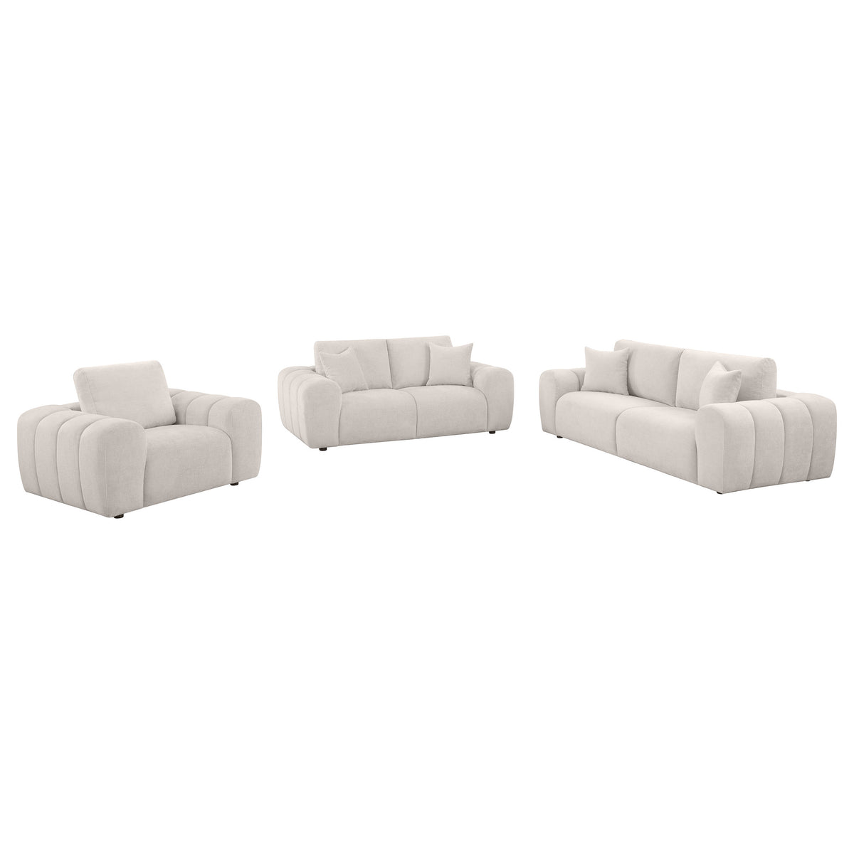 Burnett 3-piece Chenille Upholstered Sofa Set - Ivory