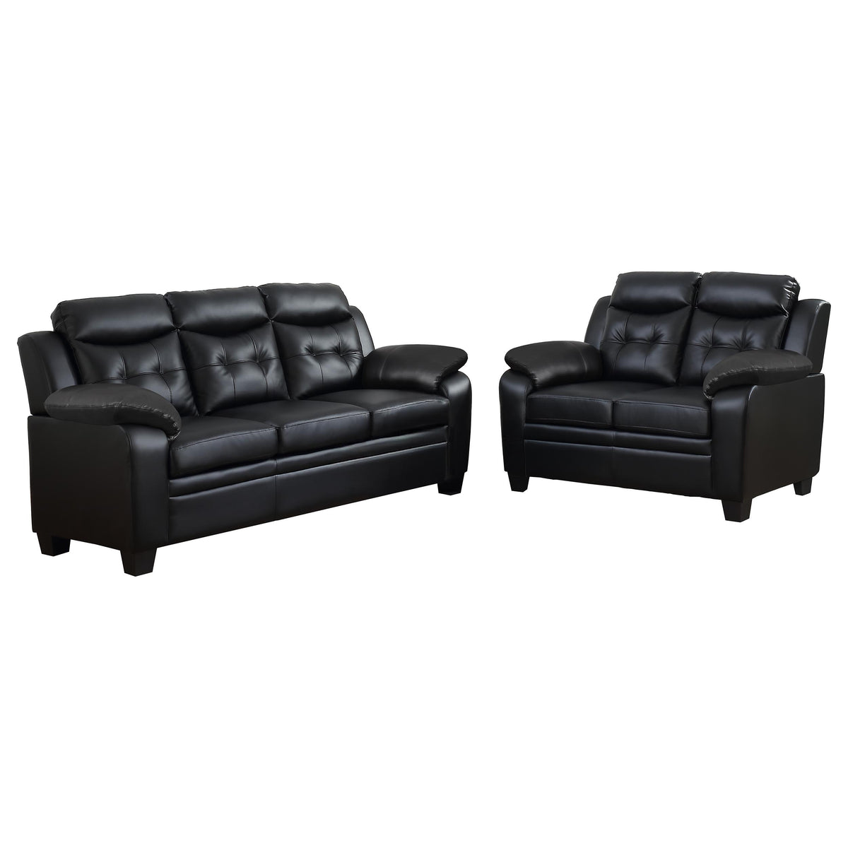 Finley 2-piece Upholstered Padded Arm Tufted Sofa Set Black