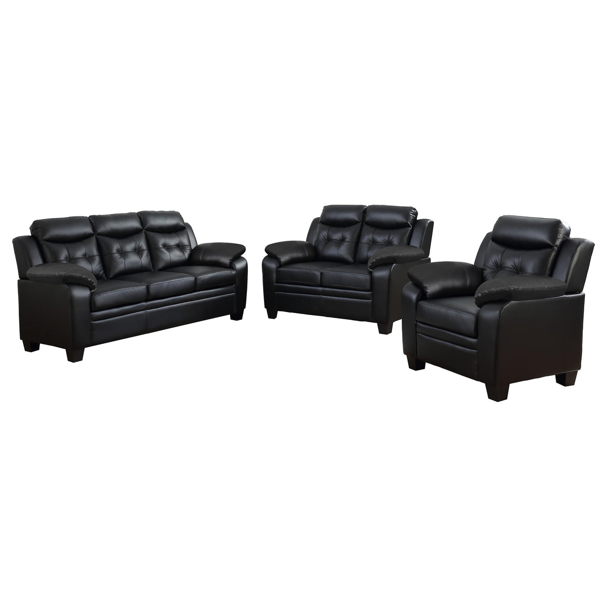 Finley 3-piece Upholstered Padded Arm Tufted Sofa Set Black