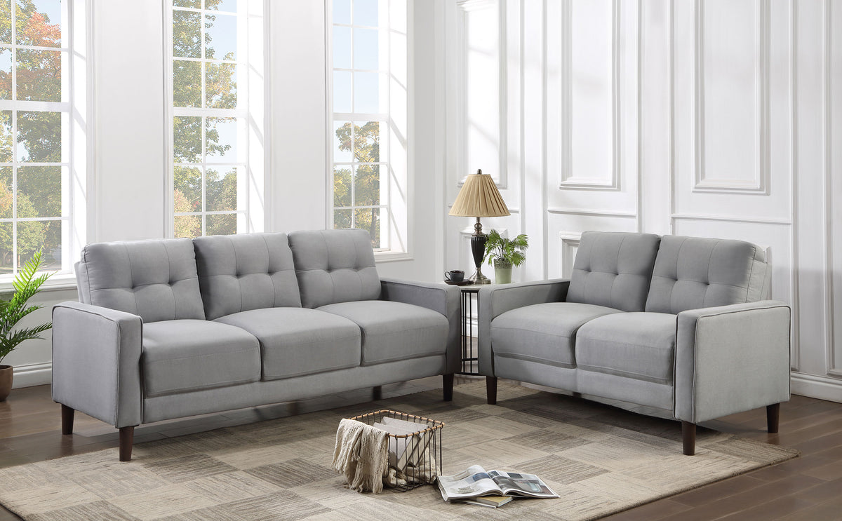 Bowen 2-piece Upholstered Track Arm Tufted Sofa Set - Grey