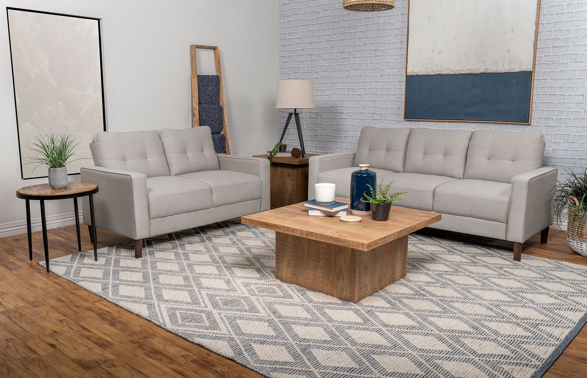 Bowen 2-piece Upholstered Track Arm Tufted Sofa Set - Beige